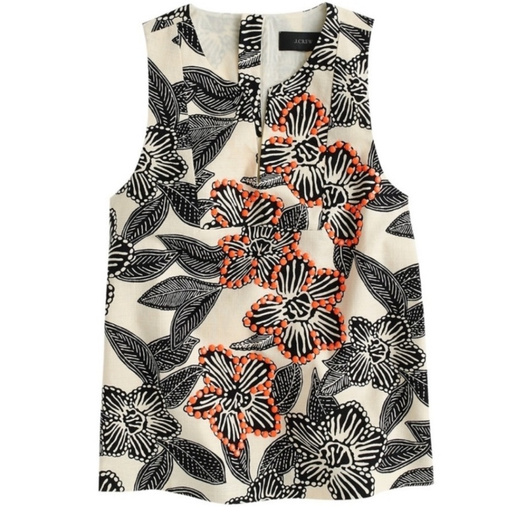 J Crew Notched Shell Floral Print Embellished Tank Top Sleeveless Beaded New 8